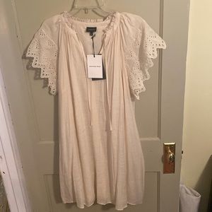 Off white dress with crochet flutter sleeves